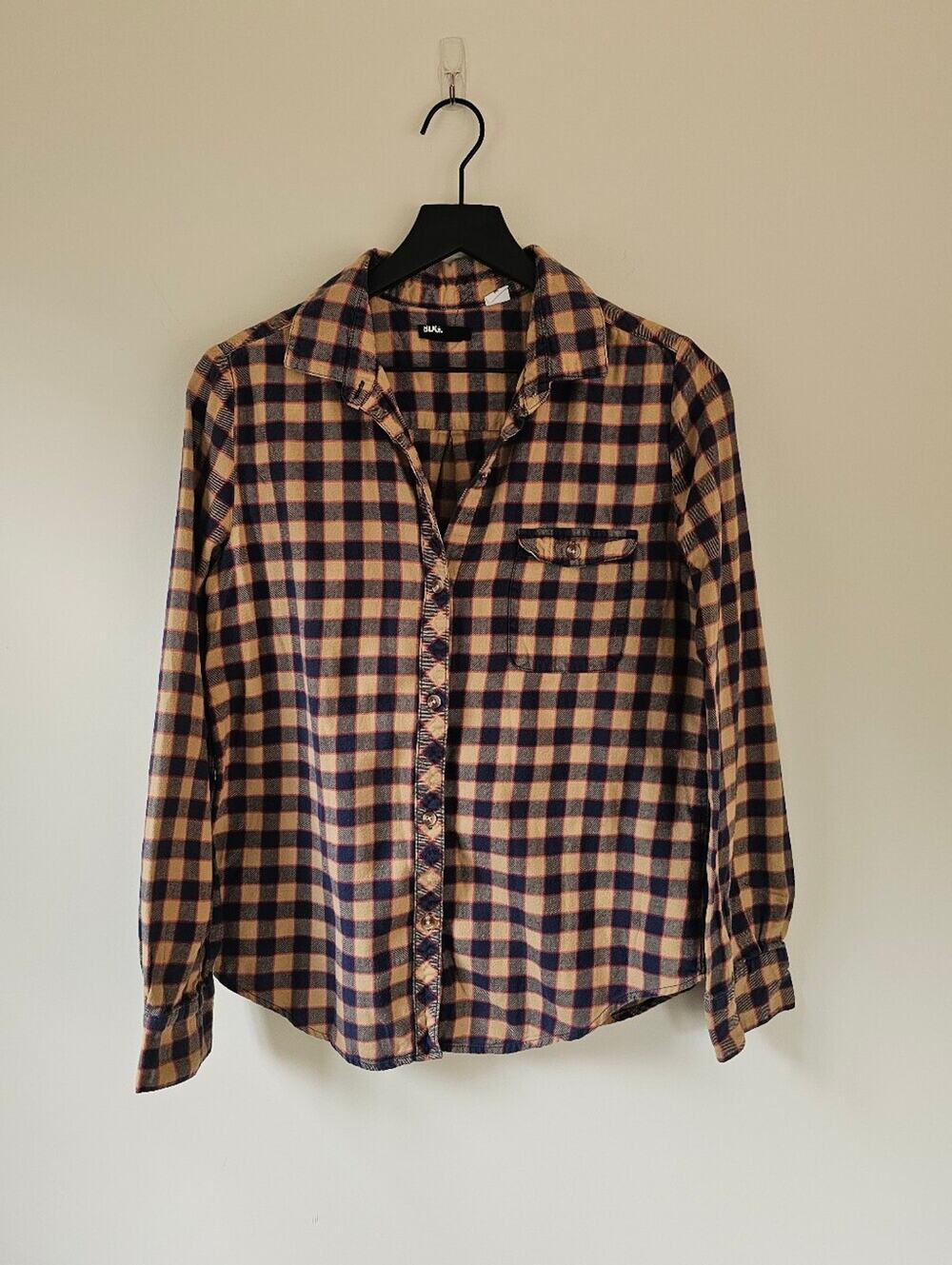 Urban Outfitters BDG Tan and Navy Checked Button-Down Shirt